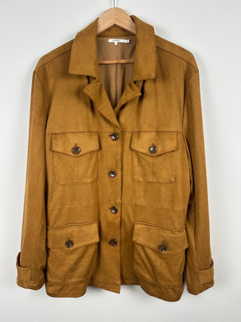 Tularosa Faux Suede Safari Utility Jacket Camel Brown L NWT